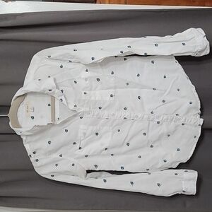 Mi Ami Women's Blouse White Embroidered Palm Trees? Pockets Buttons Sz S EUC